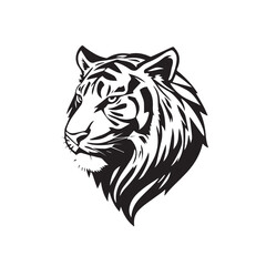 Tiger head silhouette on white background. Black tiger logo design. Tiger icon.