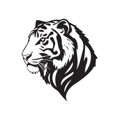 Tiger head silhouette on white background. Black tiger logo design. Tiger icon.
