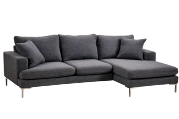 Modern dark grey sectional sofa with a chaise lounge.