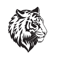 Tiger head silhouette on white background. Black tiger logo design. Tiger icon.