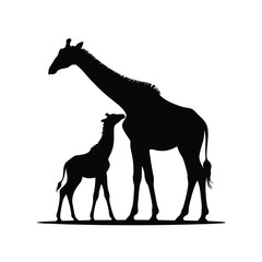 Elegant Giraffe Silhouette Vector Featuring a Majestic Adult and its Adorable Calf Standing Together in a Simple Artistic Representation for Design