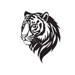 Tiger head silhouette on white background. Black tiger logo design. Tiger icon.