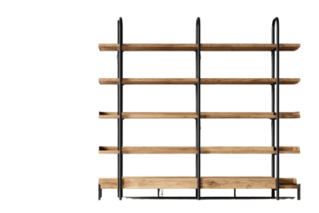 Empty Industrial Style Wall Shelf with Wood and Metal.