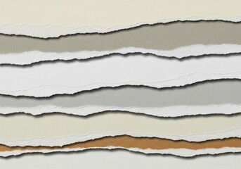 Layered torn paper strips with earthy tones and rough edges