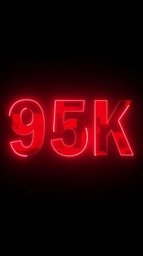 Glowing Neon Colorful 95K Followers Thank You Text Animation. Futuristic Countdown Number