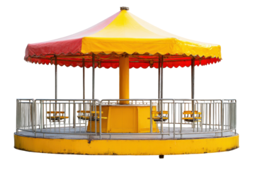 Yellow and red childrens swing carousel ride isolated.