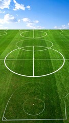 Obraz premium Aerial view of a soccer field with markings