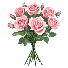 Fototapeta premium Pink Rose Bouquet Watercolor Clipart PNG, Transparent Background