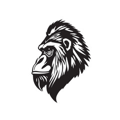 Gorilla's Head Silhouette on White Background. Black and White Illustration of a Gorilla's head. 