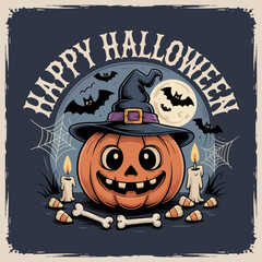 2d vector illustration Halloween t shirt icon design items ghost character Candles in carved pumpkin