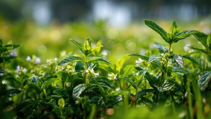 Close-up of mint plants in sunlight
