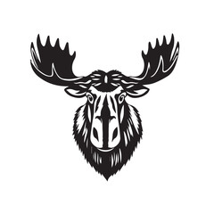 Moose head silhouette on white background. Black Moose logo design. Moose icon.