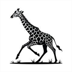 Elegant Silhouette of a Giraffe in Motion on a Grassy Field Perfect for Wildlife Art and Nature Designs