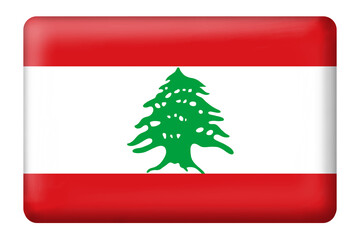 Lebanese flag with square button shape on transparent background. National, country, flag, Lebanon, culture, travel,  language, business, 3D, digital, design, element, sticker, png