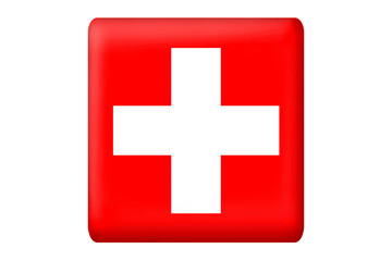 Swiss flag with square button shape on transparent  background. National, country, flag, icon, symbol, swiss, travel, language, web, digital, design, element, sticker, png