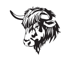 Highland Cow Silhouette on White Background. Highland Cow Icon. Illustration of a Highland Cow.