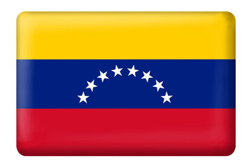 Venezuelan flag with square button shape on transparent background. National, country, flag, venezuela, icon, symbol, business, presentation, travel, education, web, sticker, 3d, digital, design, png