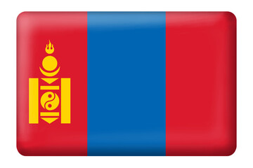 Mongolian flag with square button shape on transparent background. National, country, flag, culture, three-dimensional, language, presentation, business, digital, design, element, sticker, png