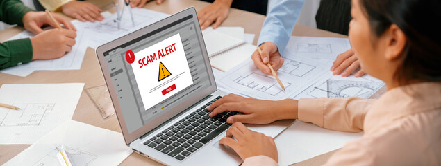 Cyber security software show alert of cyber attack for protection brisk. Danger from virus,...
