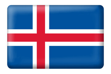 Obraz premium Icelandic national flag with square button shape on transparent background. Flag, travel, language, national, country, education, presentation, business, element, design, digital, sticker, png, etc.
