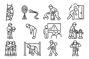 Firefighter Training Icons. Line style icons of horizontal and vertical bonds: horizontal brick course, vertical brick stack,