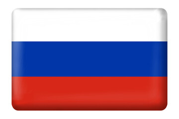 Russian flag square button shape on transparent background. Flag, nation, travel, language, business, education, print, sticker, presentation, Moscow, etc.