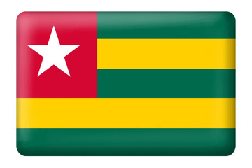 Togo flag with square button shape on transparent background. Flag, national, country, travel, language, culture, education, business, web, presentation, 3D, element, sticker, png, print, etc.