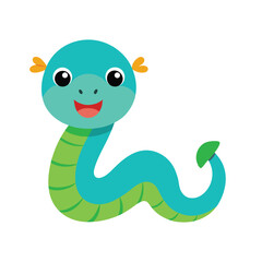 Fototapeta premium Cute Smiling Snake Cartoon Illustration on White