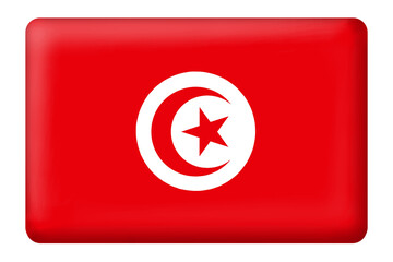 Flag of tunisia with square button shape on transparent background. Flag, national, country, Tunisia, tunis, sticker, png, red. National fla, country flag