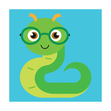 Cute Cartoon Snake with Glasses Vector Illustration