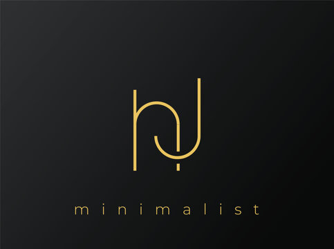HJ Minimalist Logo with Interlocking Shapes on Solid Black Background. A clean and modern minimalist logo design.