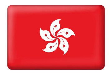Hong Kong flag with square button shape. Flag of china. Asia. Flag. Red. Three-dimensional 