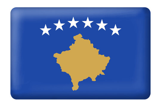 Flag of kosova with square button shape on transparent background. Kosova flag. National or country flag. Flag, Kosova, blue, PNG, sticker, element, stamp, 3D, design. Kosova national icon or symbol.
