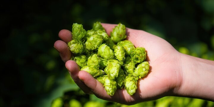 Fresh hops held in a hand, ready for brewing delicious beer
