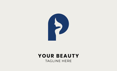 Minimal logo woman beauty with letter P. Feminine, modern and body treatment logo concept.