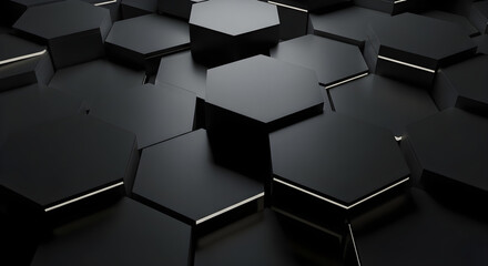 Abstract Black Hexagon Golden Grid