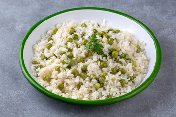 Traditional delicious Turkish foods; pea rice (Turkish name; Bezelyeli pilav)