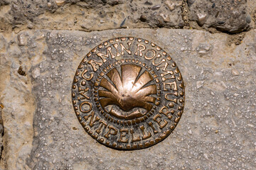 Coquille de saint-jacques de Compostelle dans les rues de Montpellier en France
