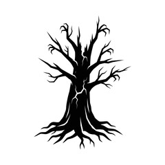 Fototapeta premium Vector art of silhouette of a dead tree a stark and barren tree with cracked bark and lifeless branches reaching up