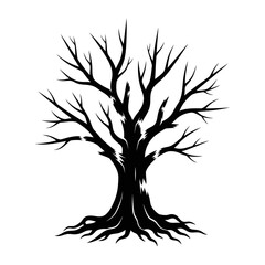 Vector art of bare tree silhouette a stark, leafless tree with intricate branches, conveying winter, death, or a minimalist aesthetic