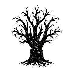 Vector art of majestic dead tree silhouette, a symbol of resilience and the enduring strength found in natures intricate embrace