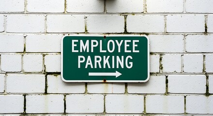 Fototapeta premium Employee Parking Sign on White Brick Wall.