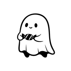 Vector art of cute little ghost holding a candy halloween character with sweet treat for greeting card or invitation
