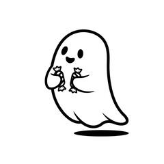 Vector art of adorable ghost holding two candies halloween character with sweet treats for greeting card or invitation