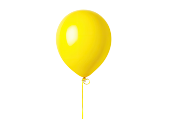 Single yellow balloon, glossy surface, on a thin gold string