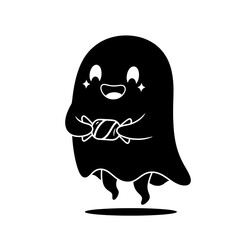 Vector art of adorable ghost silhouette holding a wrapped candy, great for halloween designs, cards, and spooky decorations