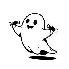 Vector art of adorable ghost holding candies, a charming halloween illustration, perfect for adding a playful touch to your designs