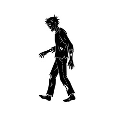 Vector art of silhouette of a zombie walking creepy undead monster with torn clothes and outstretched arms in the dark night