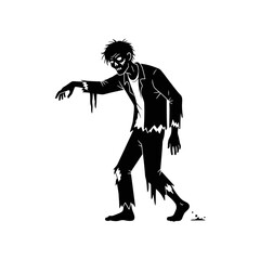 Vector art of creepy zombie silhouette, a spooky undead creature walking with outstretched arms in a horror scene