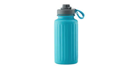 Light teal ribbed water bottle with gray cap and handle